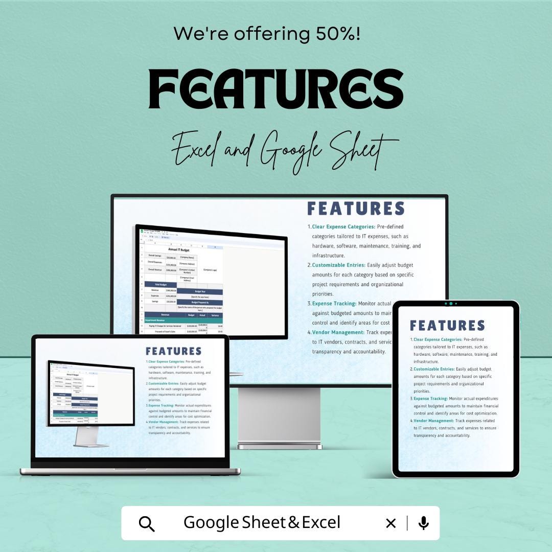 Simple Annual IT Budget Sheet Template - Excel & Google Sheets for IT Financial Planning
