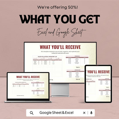 Sales Collateral Inventory Log Template | Marketing Asset Inventory Tracker | Excel & Google Sheets Business Tool