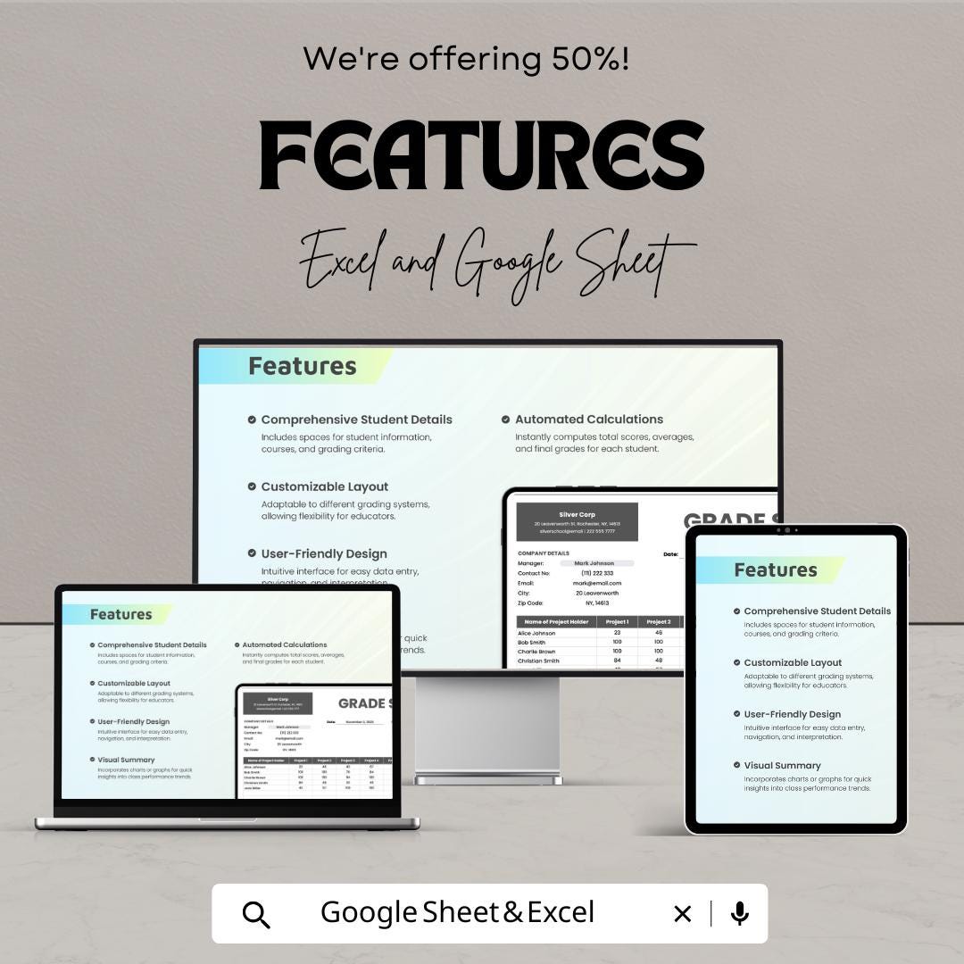 Grade Sheet Template | Student Grading Tracker | Teacher Gradebook | Automated School Report | Academic Performance Sheet