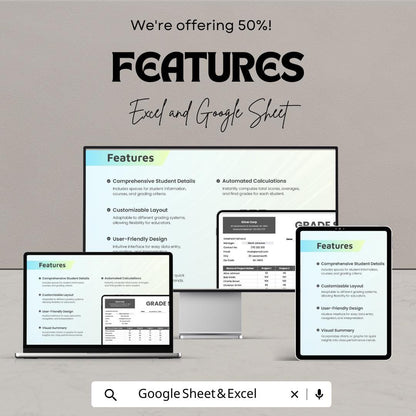 Grade Sheet Template | Student Grading Tracker | Teacher Gradebook | Automated School Report | Academic Performance Sheet