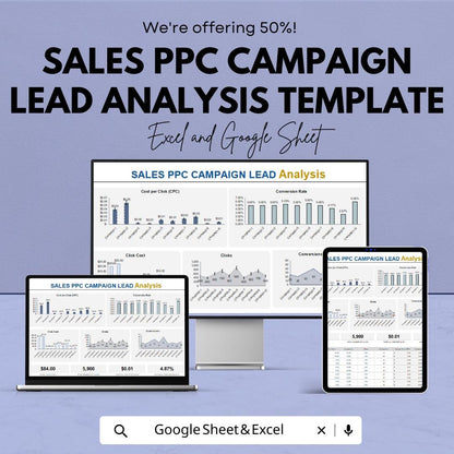 Sales PPC Campaign Lead Analysis Template | PPC Marketing Dashboard | Cpc CTR Conversion Tracker