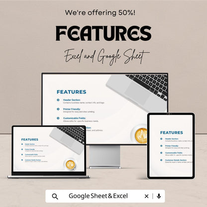 Laundry Receipt Sheet – Excel & Google Sheet Template | Customizable Receipt for Laundry Services | 50% Off