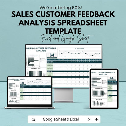 Sales Customer Feedback Analysis Spreadsheet Template | Feedback Tracker Excel & Google Sheets | Customer Insights Dashboard |
