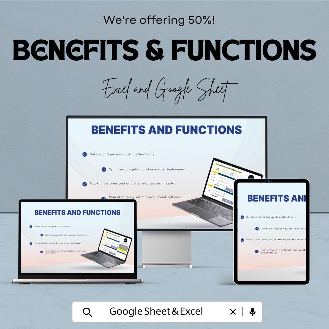 Social Media Marketing ROI Calculator Template | Excel & Google Sheets | Digital Marketing ROI Tracker | Ad Performance Calculator |