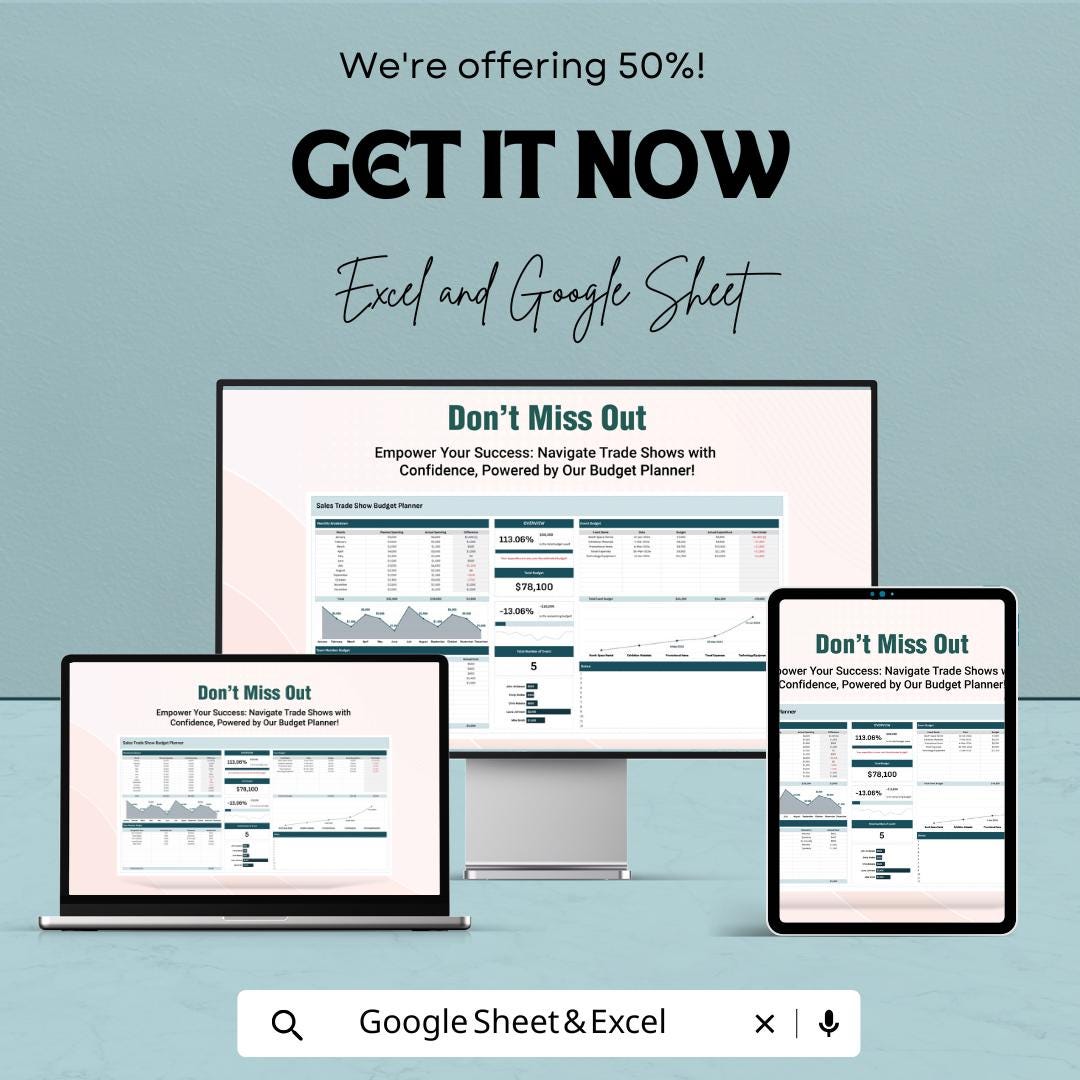 Sales Trade Show Budget Planner | Google Sheets | Event Budget Tracker | Expense Management | Trade Show Planner | Budgeting Template