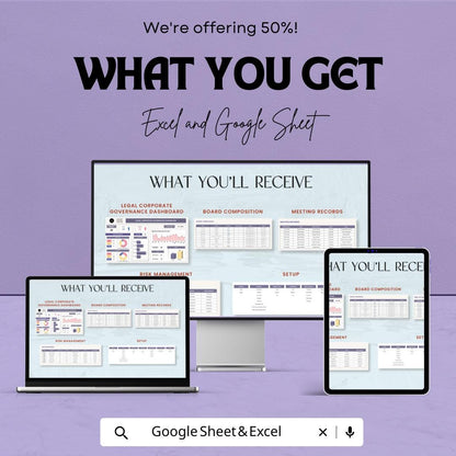 Legal Corporate Governance Dashboard | Excel and Google Sheet | Business Risk Management & Performance Tracking | ERG and Meeting Records