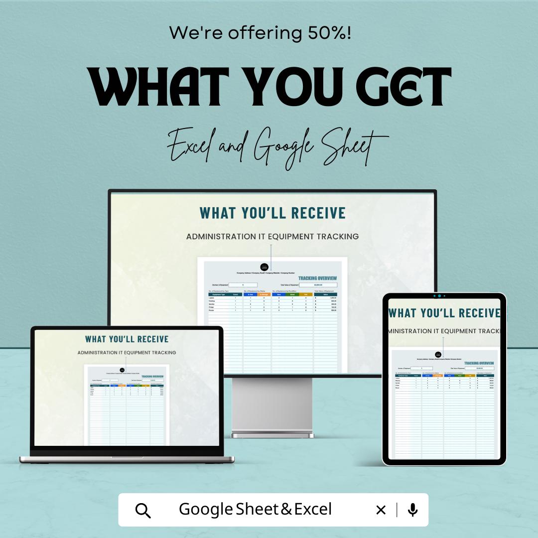 Administration IT Equipment Tracking Template | IT Asset Inventory Spreadsheet | Equipment Management Log | Office IT Tracker