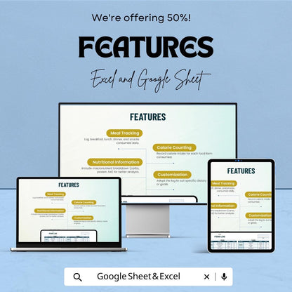 Weekly Food Log Sheet | Google Sheet and Excel | Meal Tracker | Calorie & Nutrition Journal | Weight Loss Planner | Diet Tracking Template