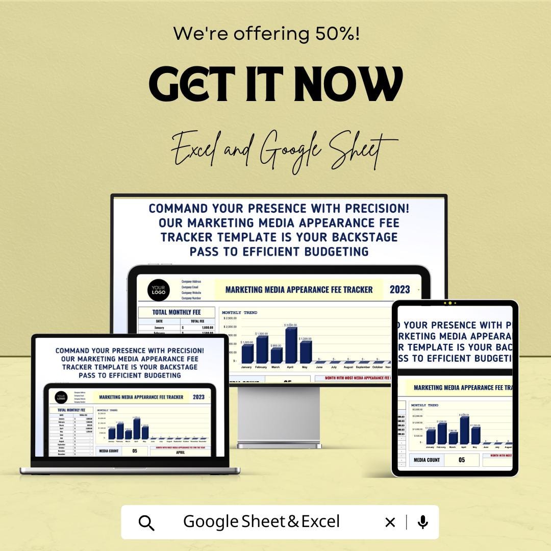 Marketing Media Appearance Fee Tracker Template | Media Engagement Log | Monthly Fee Tracker
