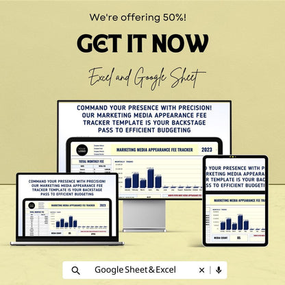 Marketing Media Appearance Fee Tracker Template | Media Engagement Log | Monthly Fee Tracker
