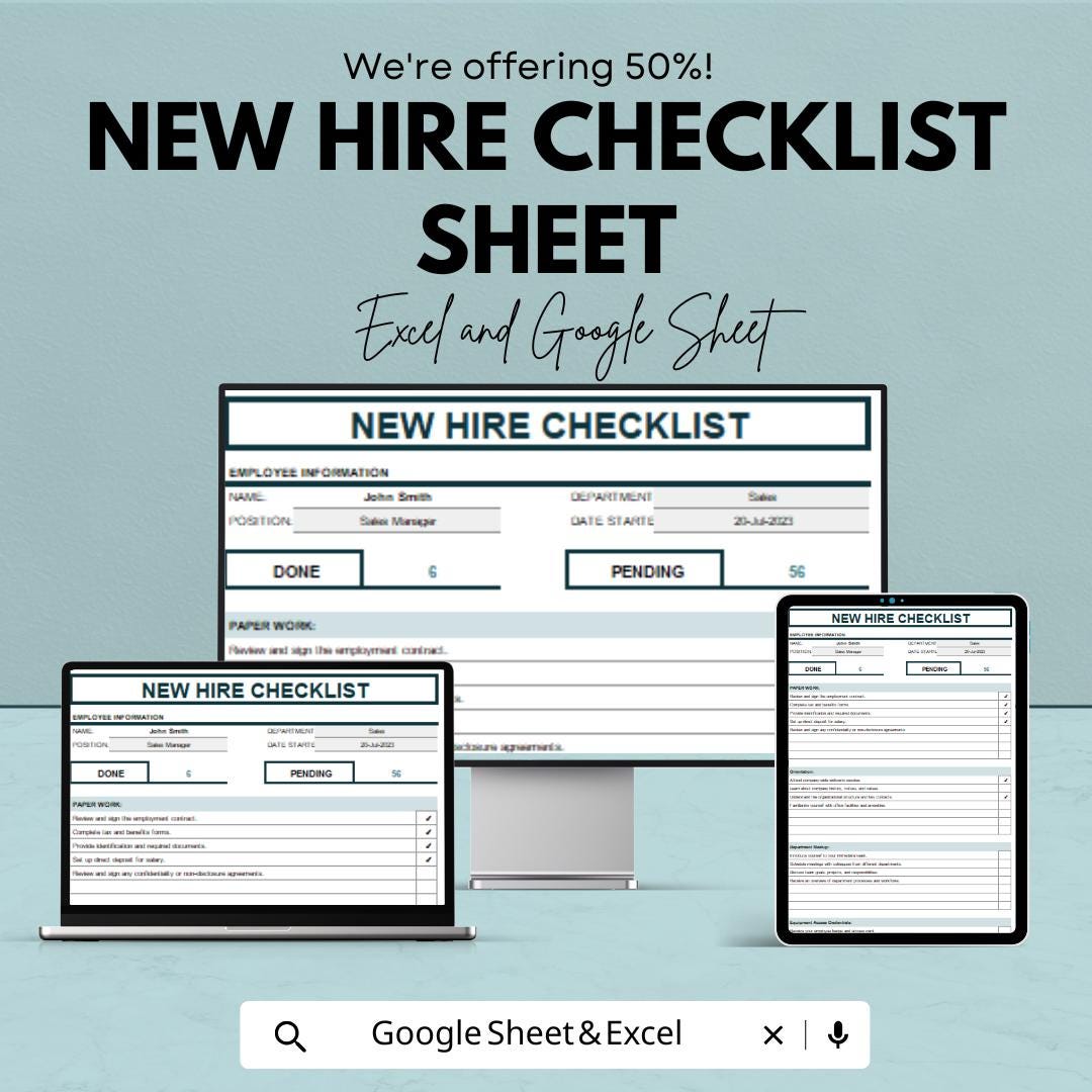 New Hire Checklist Sheet | Employee Onboarding Excel and Google Sheet Template | Task Management & Documentation