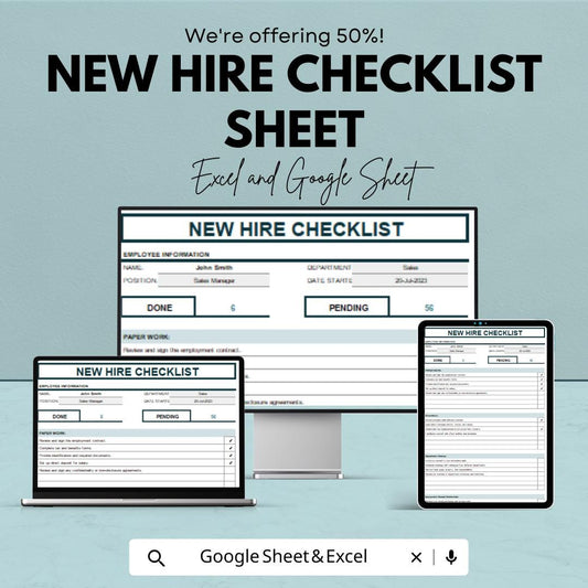 New Hire Checklist Sheet | Employee Onboarding Excel and Google Sheet Template | Task Management & Documentation