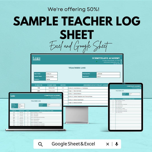Sample Teacher Log Sheet - Excel & Google Sheets Template for Lesson Planning and Student Tracking