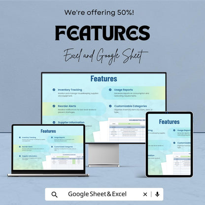 Housekeeping Inventory Sheet | Excel & Google Sheet Template for Efficient Housekeeping Management | 50% Off Now