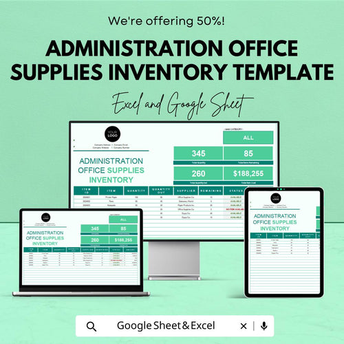 Administration Office Supplies Inventory Template | Excel & Google Sheets | Office Inventory Tracker | Supply Stock Management Spreadsheet