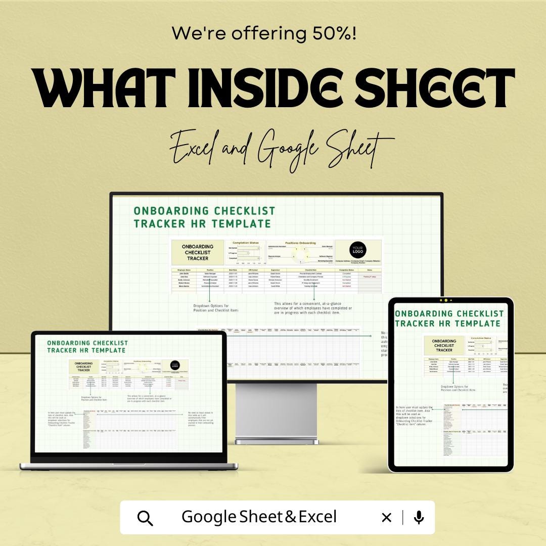 Onboarding Checklist Tracker HR Template |  Employee Onboarding Tool | New Hire Checklist Spreadsheet | HR Onboarding Tracker