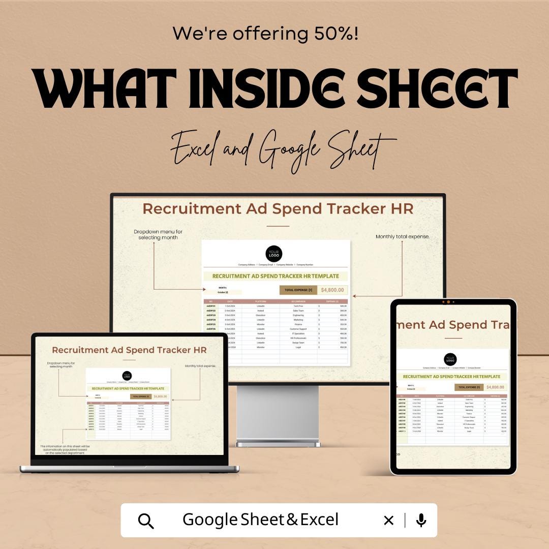 Recruitment Ad Spend Tracker HR Template | Excel & Google Sheets Hiring Budget Spreadsheet | HR Expense Tracker | Recruitment Cost Tracker