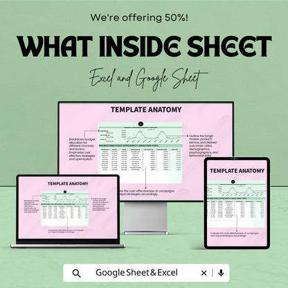 Marketing Cost Efficiency Analysis Tool Sheet | Marketing Budget Tracker | Excel & Google Sheets | Cost Optimization Tool