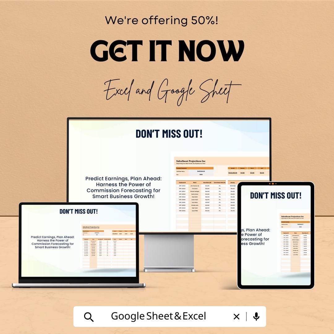 Sales Commission Forecast Model Template | Excel & Google Sheets Commission Calculator | Sales Earnings Forecast | Rep Commission Tracker