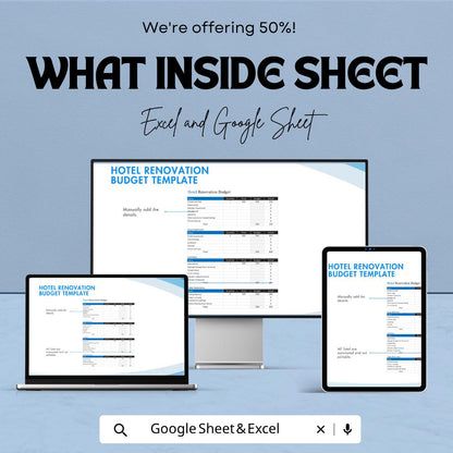 Hotel Renovation Budget Template | Renovation Cost Spreadsheet | Remodeling Budget Planner | Project Expense Tracker