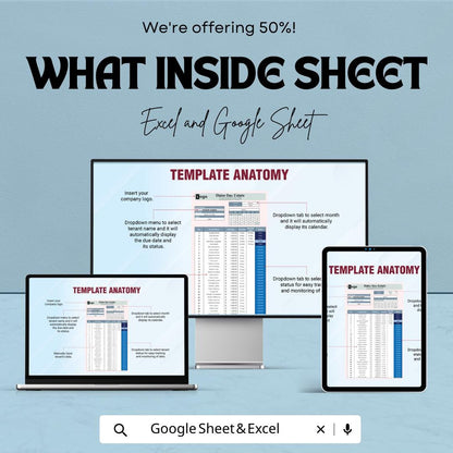 Lease Tracker Template Excel Google Sheets, Rental Payment Tracker Spreadsheet, Tenant Rent Tracker, Property Management Lease Log