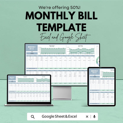 Monthly Bill Template | Monthly Bill Tracker Spreadsheet | Budget Planner Sheet | Expense Tracker Template | Excel & Google Sheets |