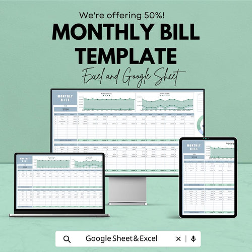 Monthly Bill Template | Monthly Bill Tracker Spreadsheet | Budget Planner Sheet | Expense Tracker Template | Excel & Google Sheets |