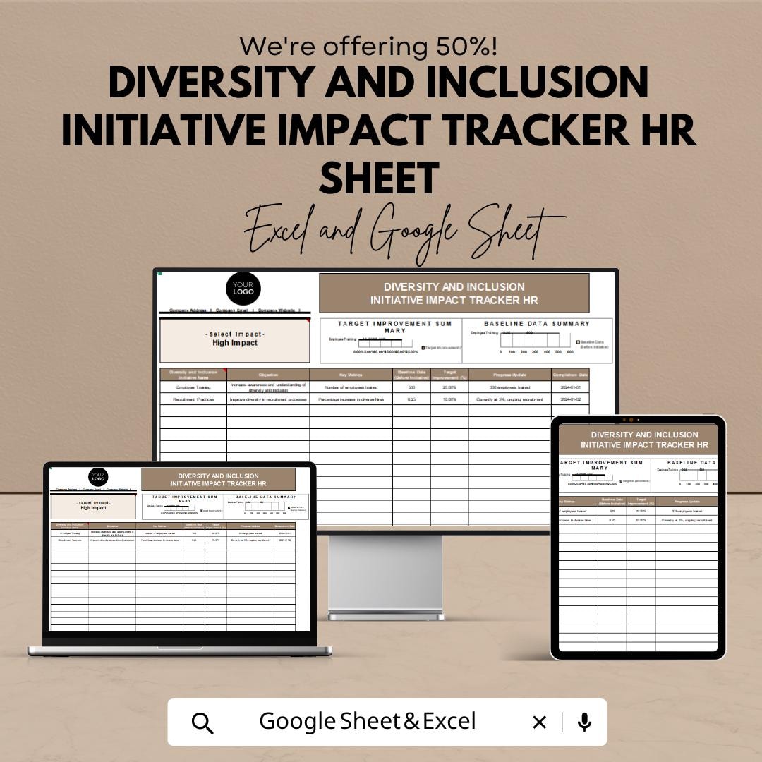 Diversity and Inclusion Initiative Impact Tracker HR Sheet | Excel & Google Sheets Template for HR and Workplace Inclusion