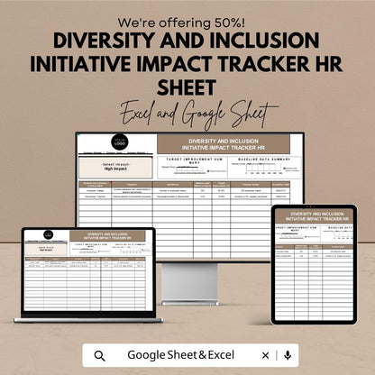 Diversity and Inclusion Initiative Impact Tracker HR Sheet | Excel & Google Sheets Template for HR and Workplace Inclusion