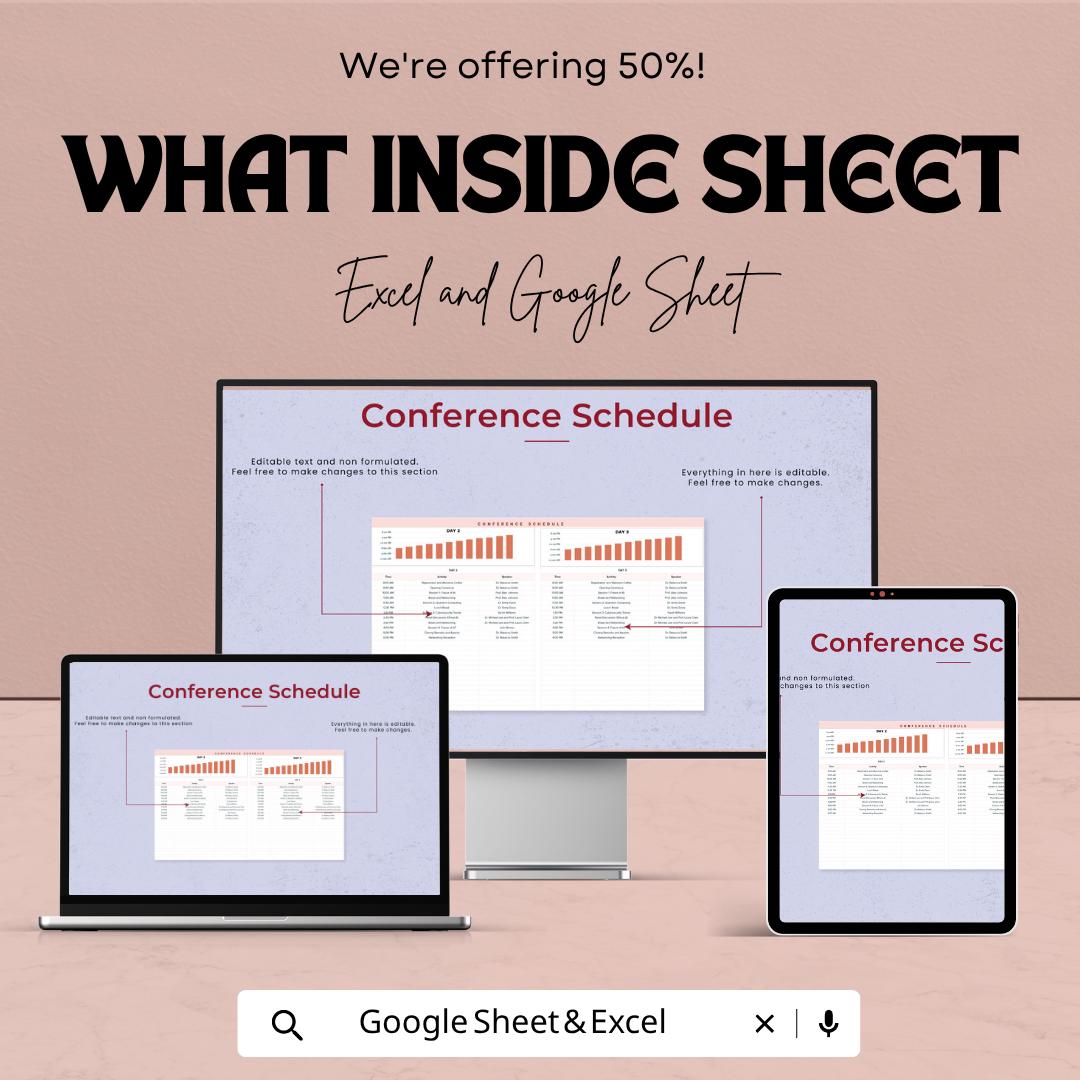 Conference Schedule Template | Event Planner Spreadsheet | Conference Agenda Planner | Event Schedule Template