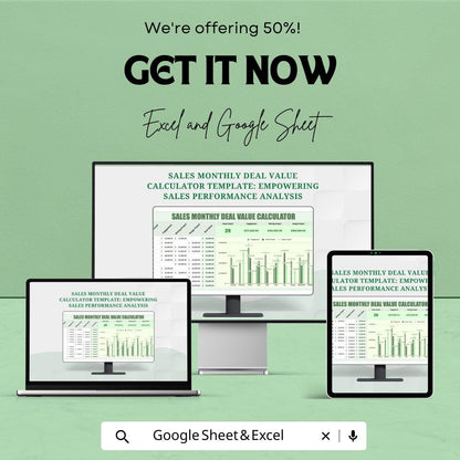 Sales Monthly Deal Value Calculator Template | Sales Performance Tracker | Monthly Deal Value Spreadsheet | Excel and Google Sheets Sales |