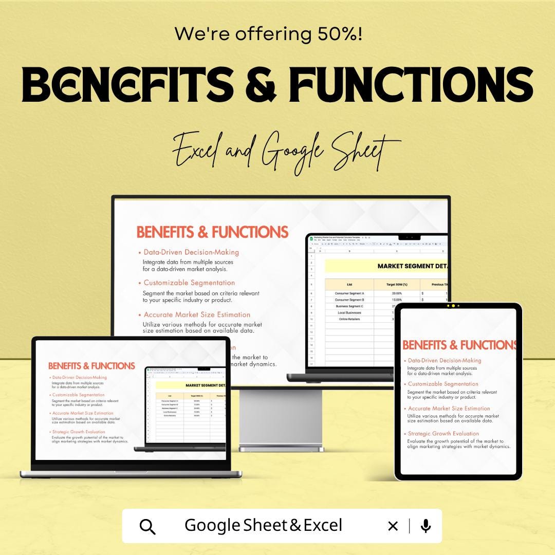 Marketing Market Size Calculator Template | Market Analysis Spreadsheet | TAM SAM SOM Calculator | Business Planning Tool