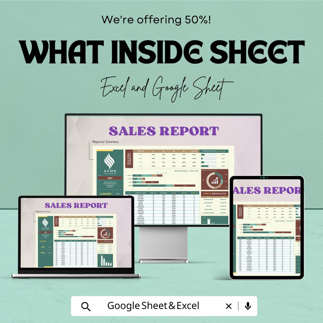 Quarterly Sales Report Template | Sales Dashboard Excel & Google Sheets | Regional Sales Tracker | Business Analytics Spreadsheet |