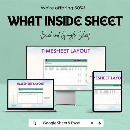 Timesheet Layout Template | Employee Timesheet Spreadsheet | Work Hours Tracker Template | Payroll Time Log Sheet