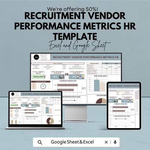 Recruitment Vendor Performance Metrics HR Template | Vendor KPI Dashboard for Excel and Google Sheets | HR Analytics & Reporting Tool