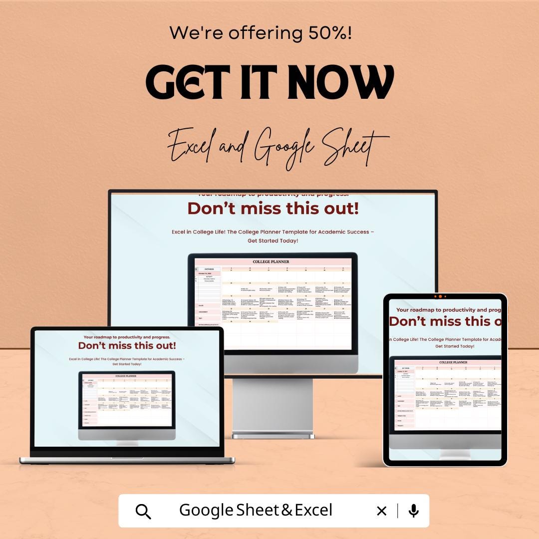 College Planner Sheet | Google Sheet Template | Academic Planner for Students | Study Schedule Template | Assignment Tracker |