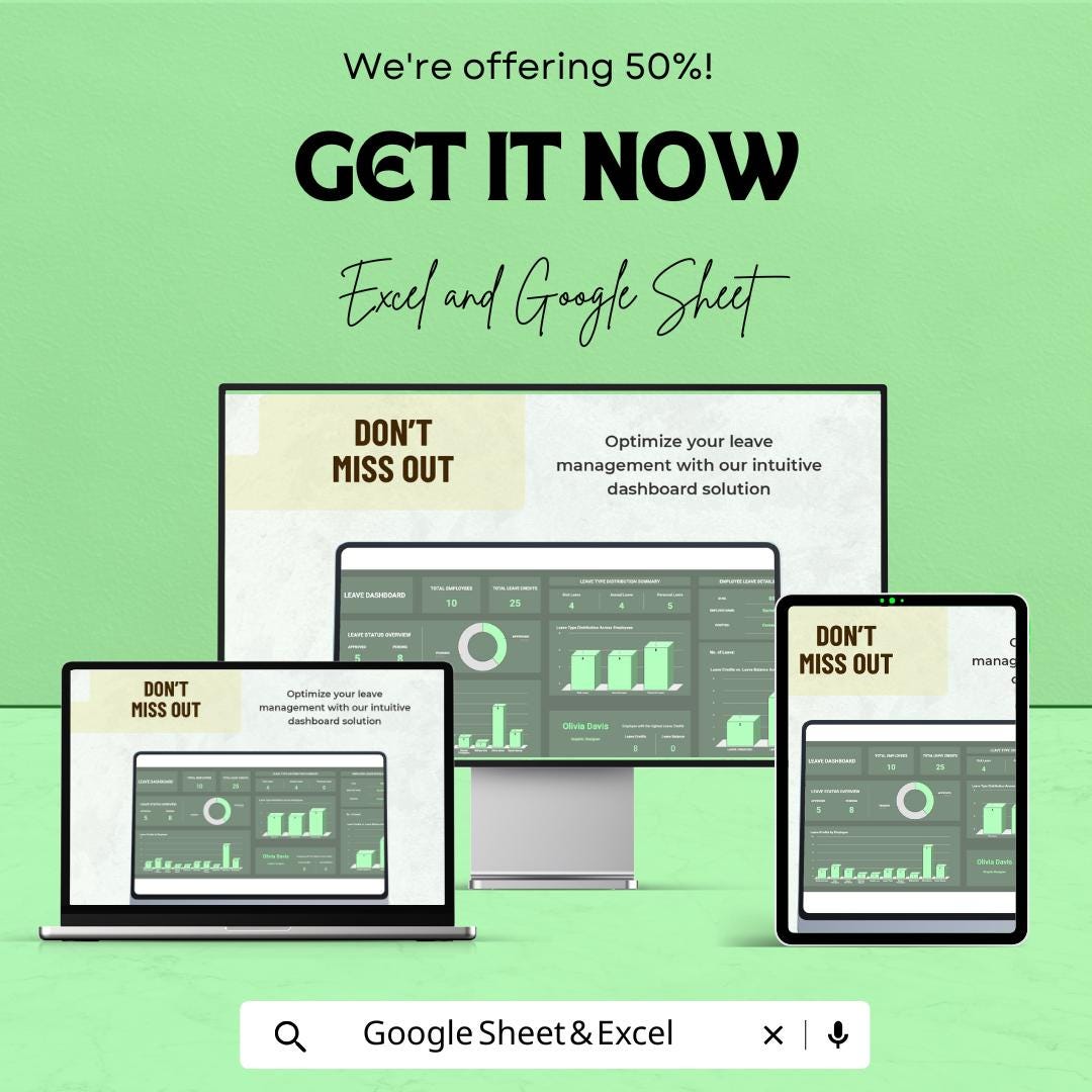 Leave Dashboard | Employee Leave Tracker | Excel & Google Sheets | Leave Management System | Work Leave Planner | Absenteeism Tracker |