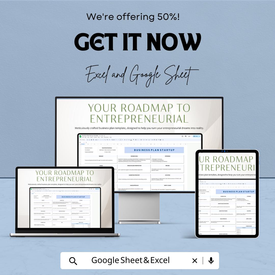 Business Plan Startup Template | Excel & Google Sheets | Startup Business Plan, Entrepreneur Roadmap, Small Business Planning Tool