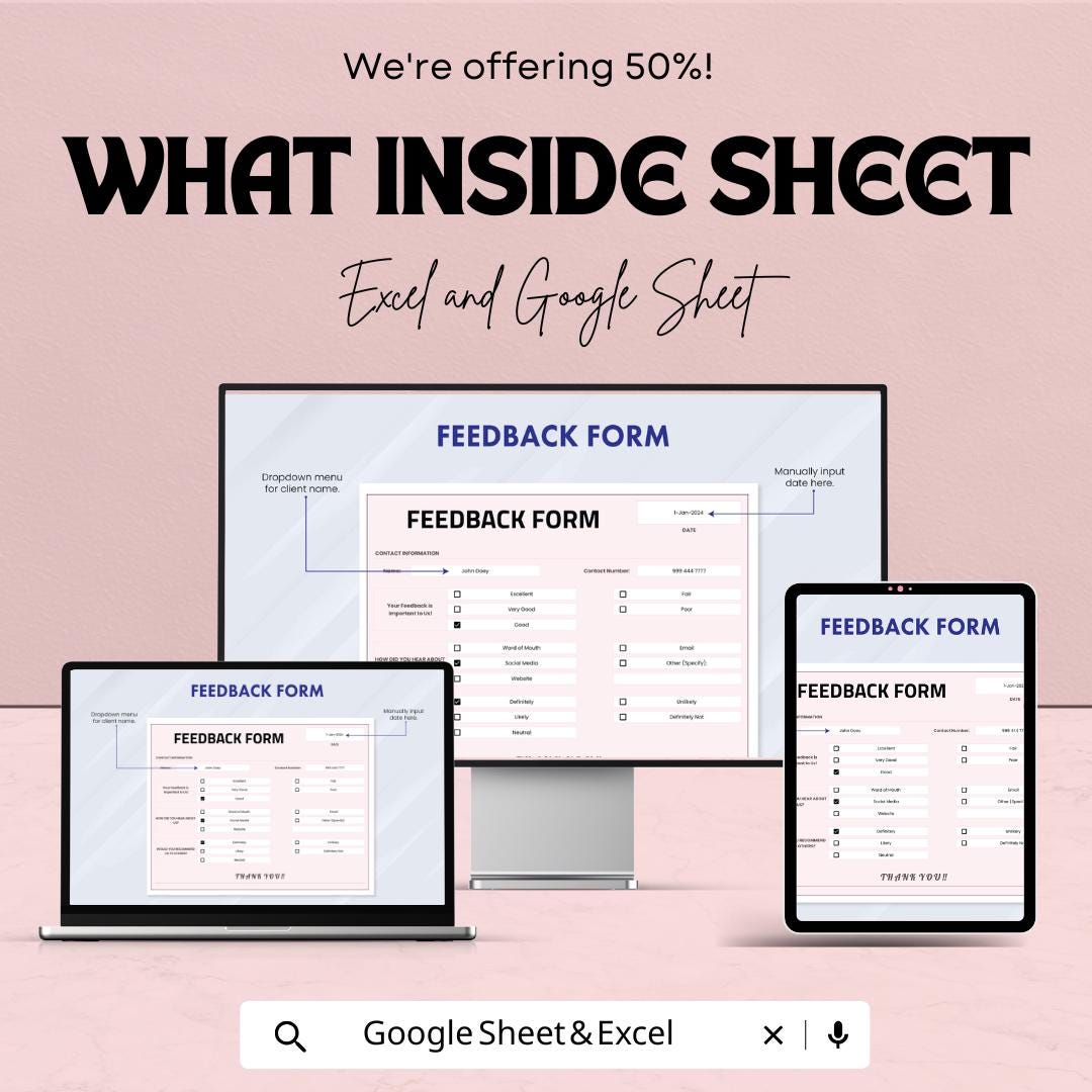 Feedback Form Sheet - Customizable Excel & Google Sheet Template for Easy Feedback Collection