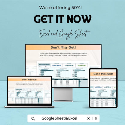 Real Estate Deal Analysis Template | Property Investment Analysis Spreadsheet | Real Estate ROI Calculator | Excel & Google Sheets