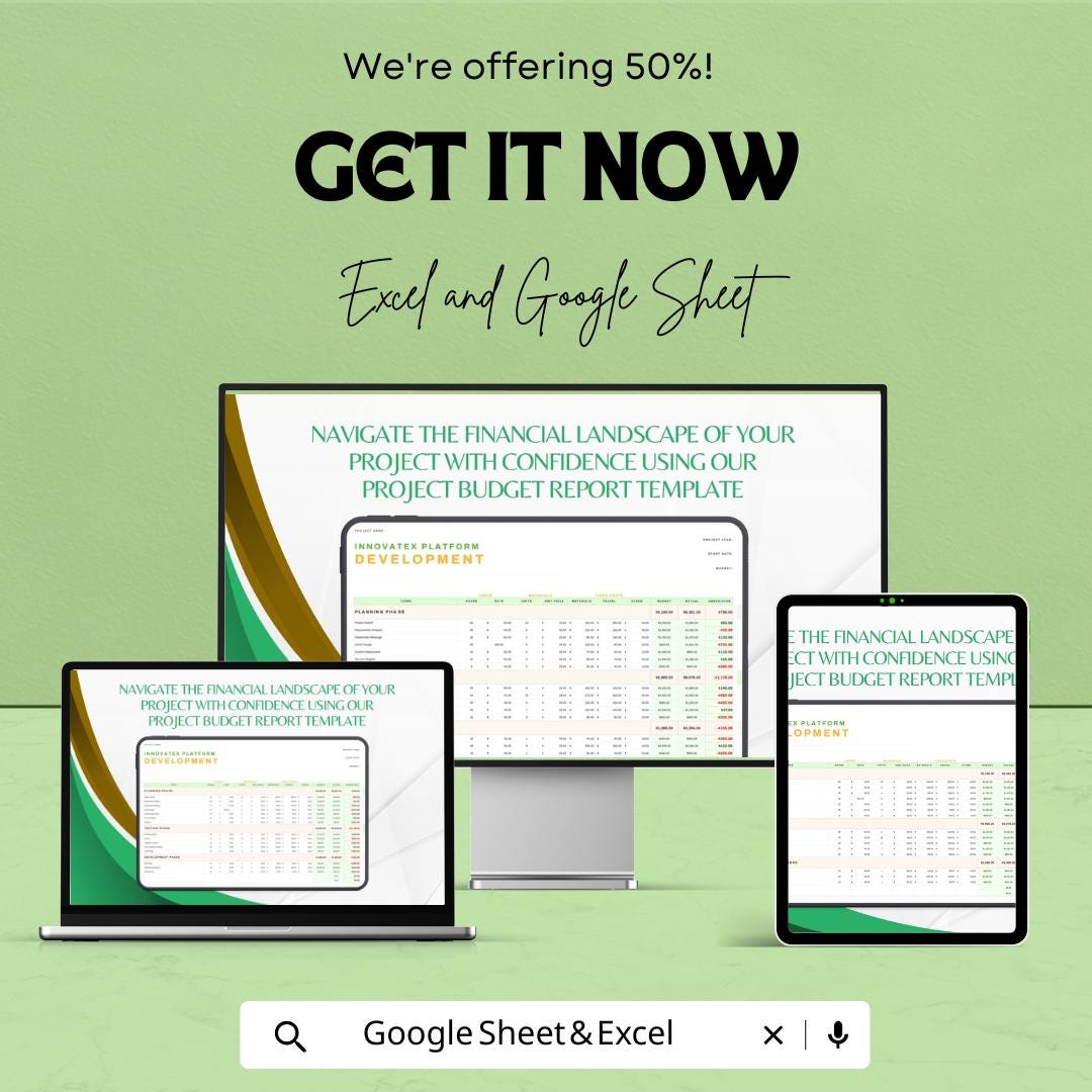 Project Budget Report Template Excel & Google Sheets | Project Cost Tracker | Budget Analysis Report | Expense Tracking Dashboard