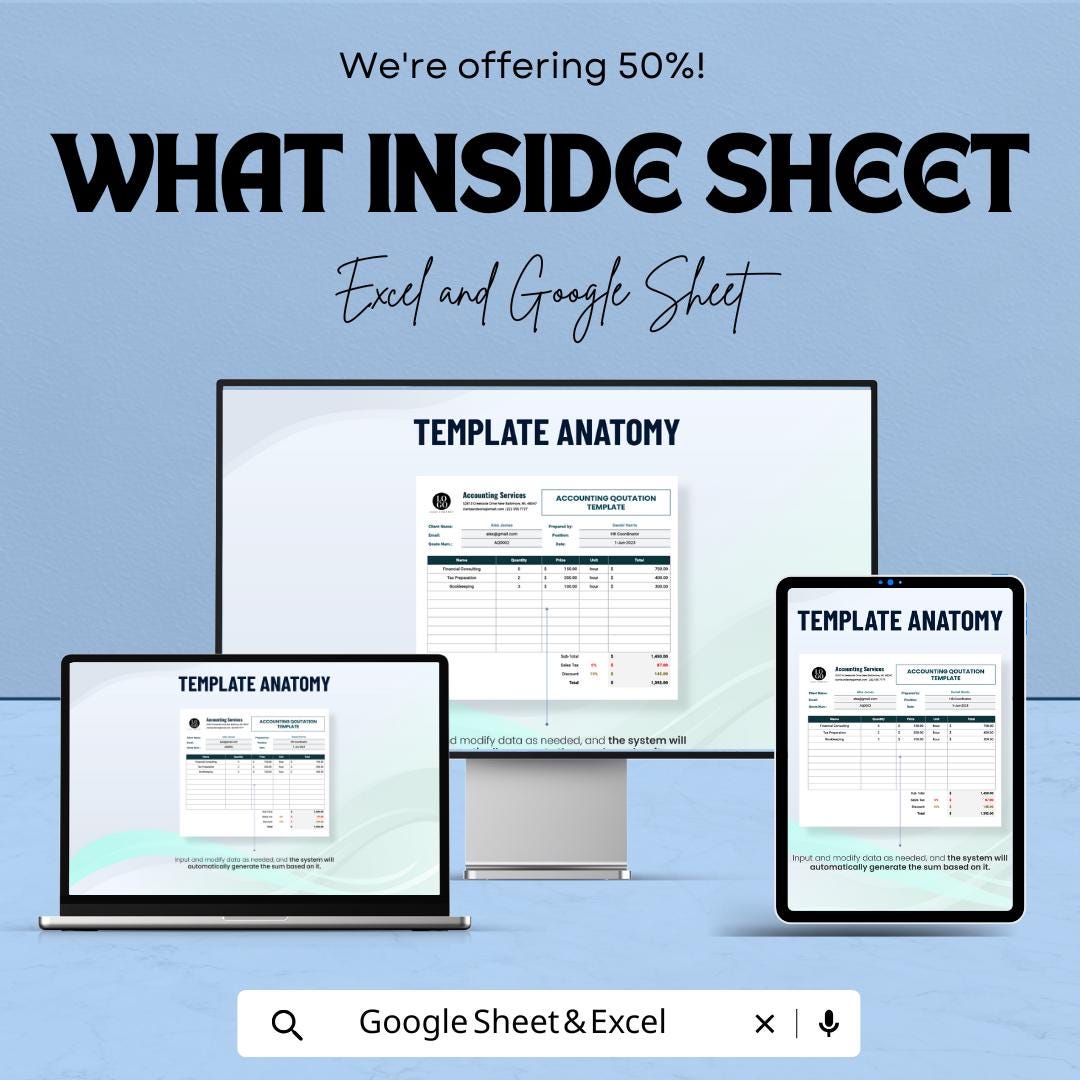 Accounting Quotation Template | Google Sheets & Excel | Business Estimate Form | Client Pricing Sheet | Editable Service Quote