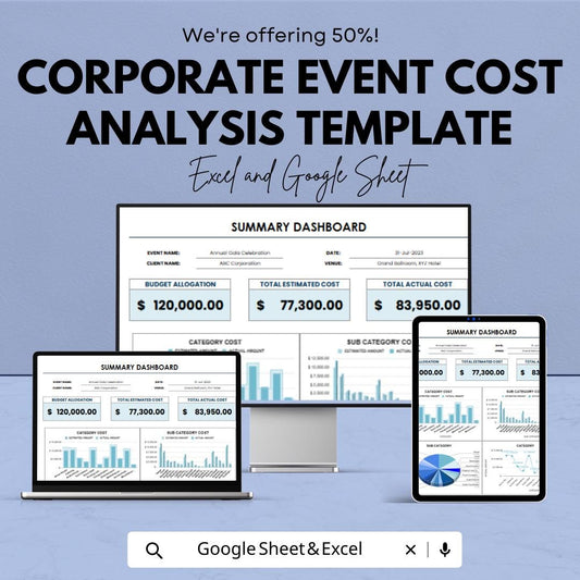 Corporate Event Cost Analysis Template | Event Budget Planner Spreadsheet | Event Cost Tracker | Excel & Google Sheets