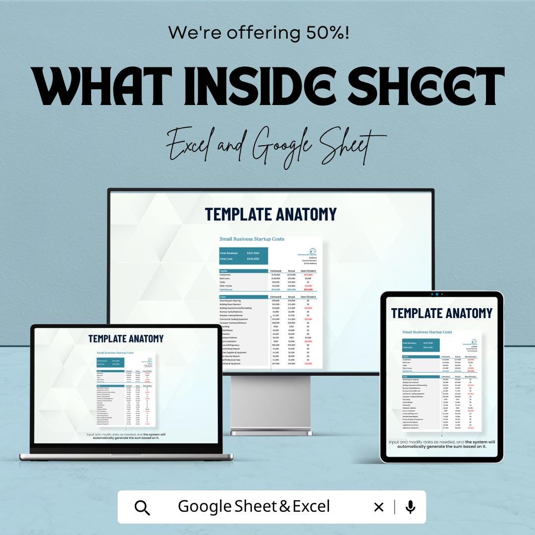 Small Business Startup Costs Template | Startup Budget Spreadsheet | Business Expense Tracker | Excel & Google Sheets | Financial Planning