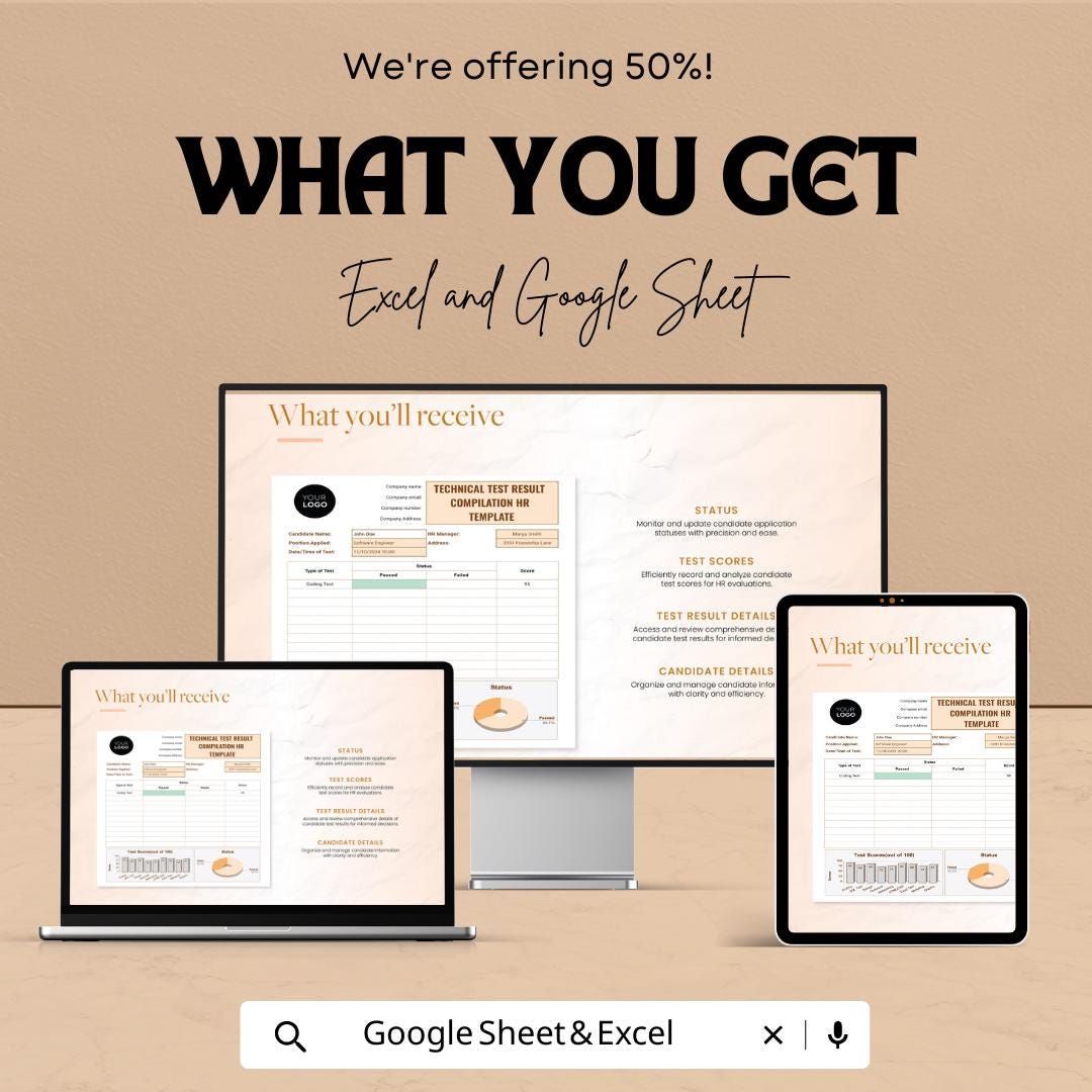 Technical Test Results Compilation HR Template | Excel & Google Sheets | Candidate Evaluation Tracker | Hiring Assessment Tool