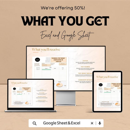 Technical Test Results Compilation HR Template | Excel & Google Sheets | Candidate Evaluation Tracker | Hiring Assessment Tool