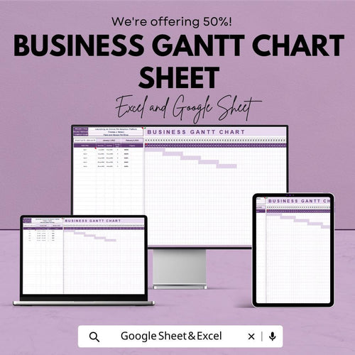 Business Gantt Chart Excel Template | Google Sheet Gantt Chart | Project Planning & Task Scheduling | Task Tracker Template