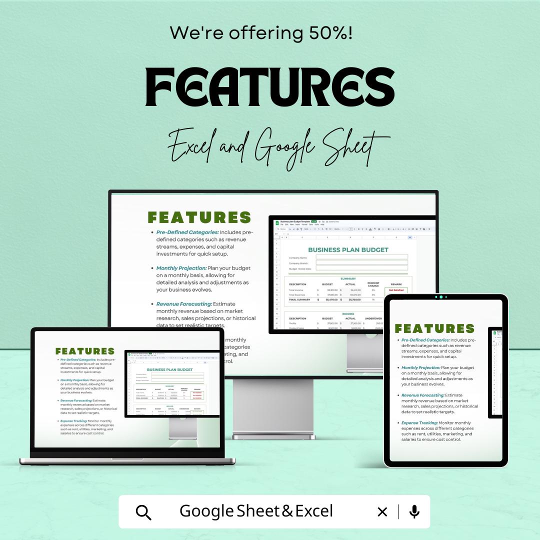 Business Plan Budget Sheet | Google Sheet | Budget Planner Template for Businesses | Track Income & Expenses | Business Planning Tool