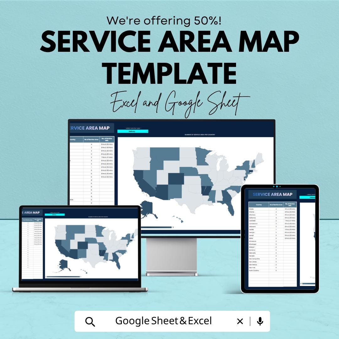 Service Area Map Template | Territory Mapping Spreadsheet | Sales Territory Tracker | Coverage Map Dashboard