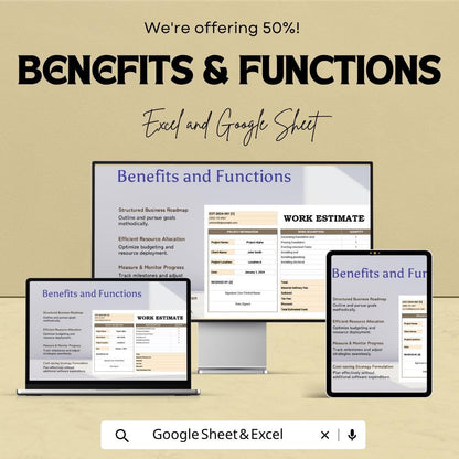 Work Estimate Template Excel Google Sheets | Construction Estimate Template | Job Costing Spreadsheet | Editable Business Estimate Invoice